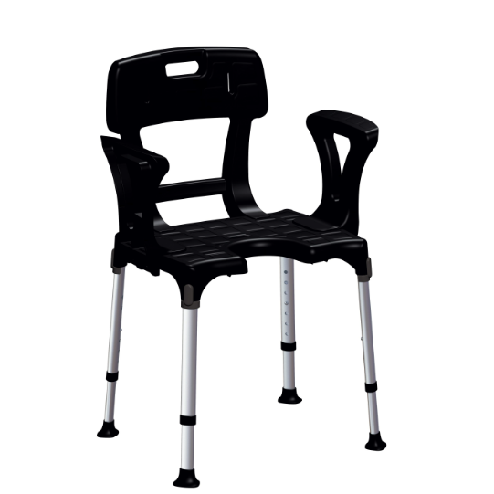 [KING-BSC1BA-01KN] King Shower Chair with Cutout - Back & Armrests (Black)