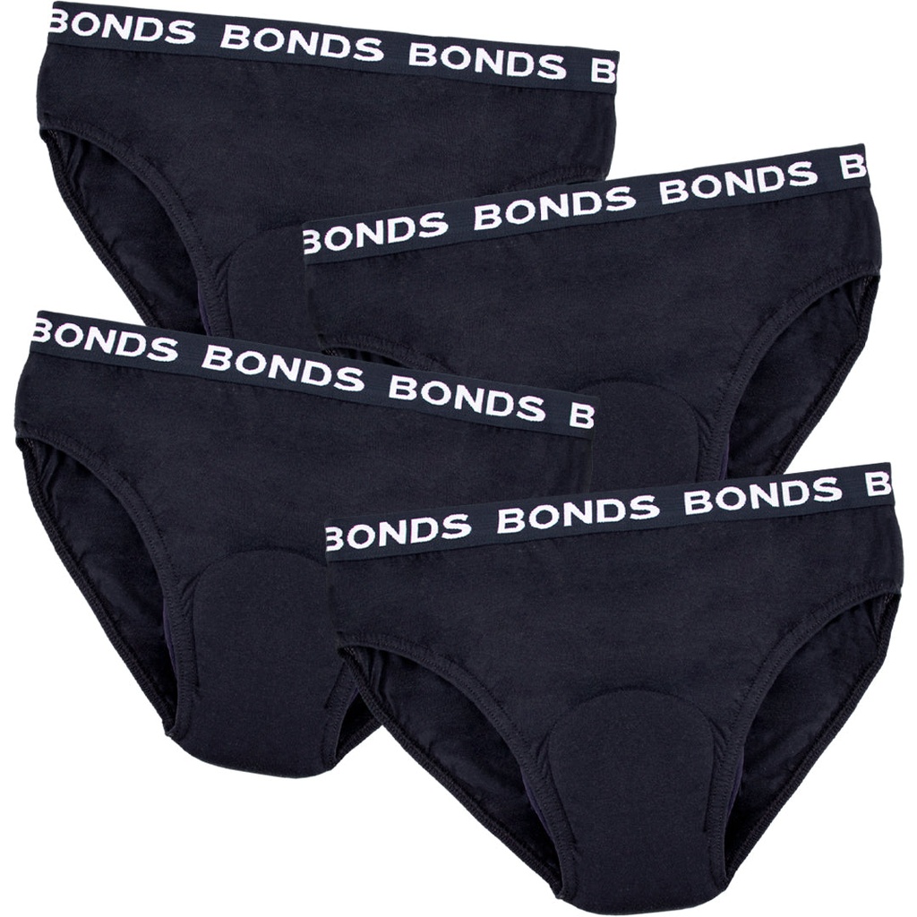[4FBONHIP100S-BLK] Women's BONDS Hipster with incontinence pad (4 pack) (Small (10), 100ml)