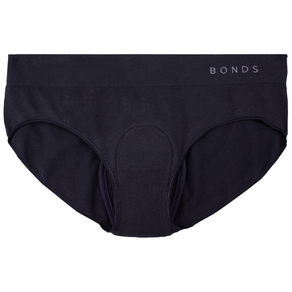 [BONMID1008-BLK] Women's BONDS Comfytails Side Seamfree Midi Brief with incontinence pad (8, 100ml)