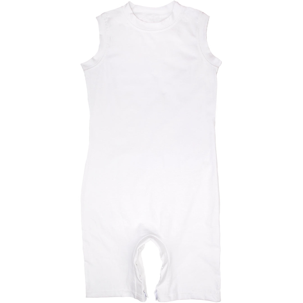 [PJSless4-WHT] Night n Day Kid's Sleeveless with Short Legs Onesie, Studs at Crotch, Body Suit (4 (XS))
