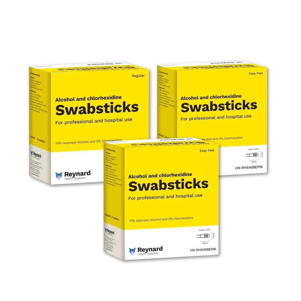 [HN-RHS408EPJK] Reynard™ 2% Chlorhexidine & Alcohol Cotton Swabsticks (Easy Peel (CARTON OF 10))