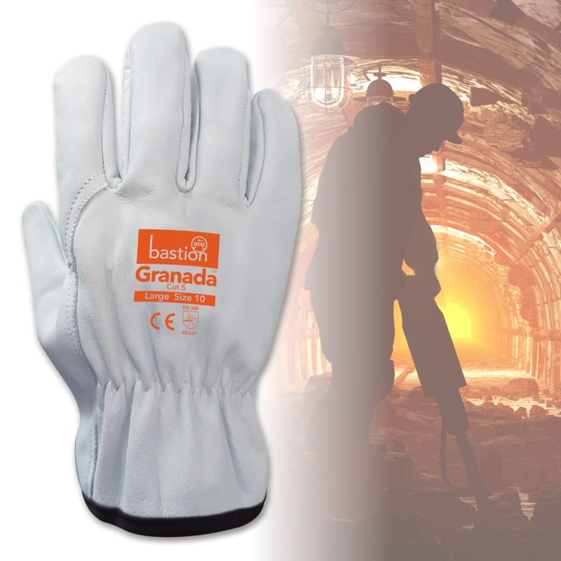 [BLG2423] Granada Cut 5 Premium A Grade Cow Grain Natural Leather Rigger Glove (Medium)