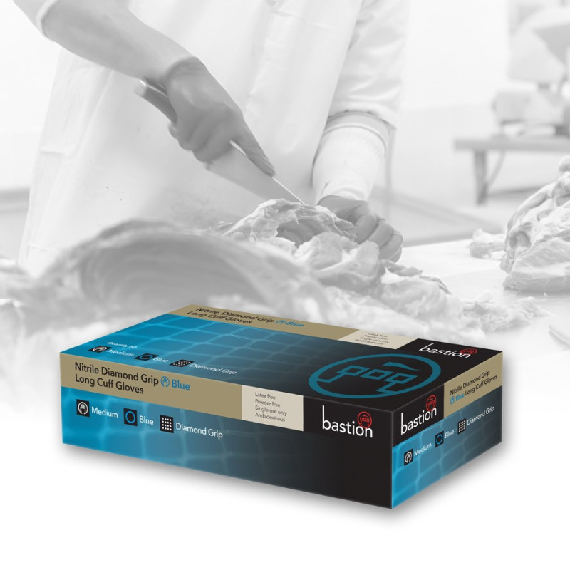 [BNG6392] Nitrile Diamond Grip Gloves - 300MM Long Cuff - Powder Free (Small, Blue)