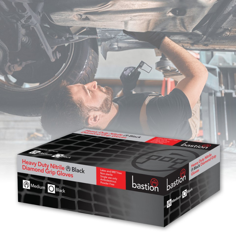 [BNG6573] Heavy Duty Nitrile Diamond Grip Gloves - Powder Free (Medium, Black)
