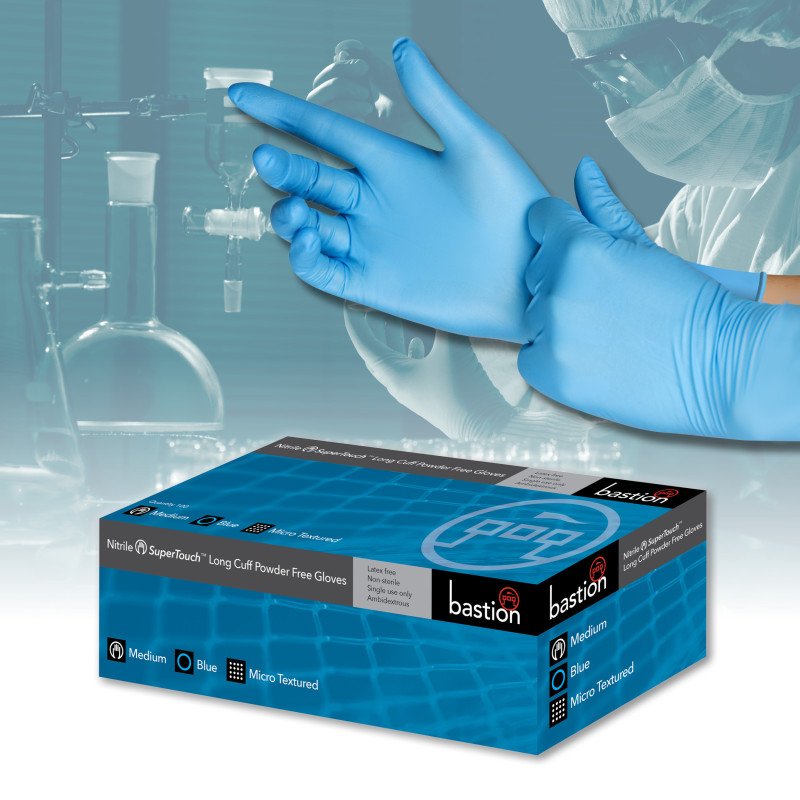 [BNG7932] Nitrile Supertouch Blue - 300MM Long Cuff - Powder Free - Micro Textured (Small)