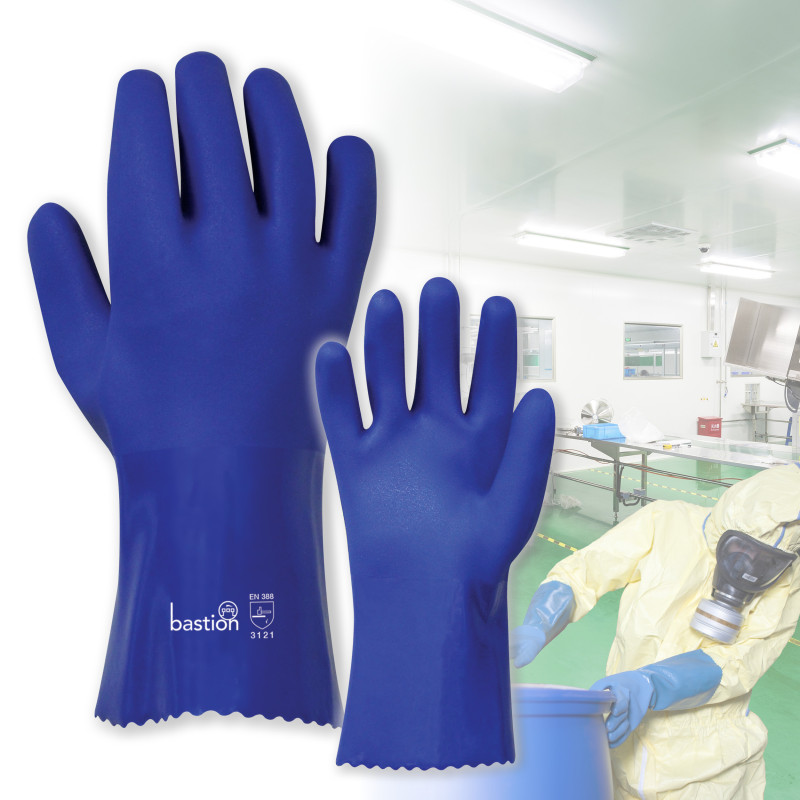 [BSG12524] PVC 300MM - Blue - Double Dipped Gloves (Large)