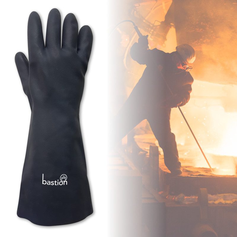 [BSG18334D] Salerno Black Neoprene 380mm - Heat Resistant - Cotton Lined Gloves (Large, Pack)