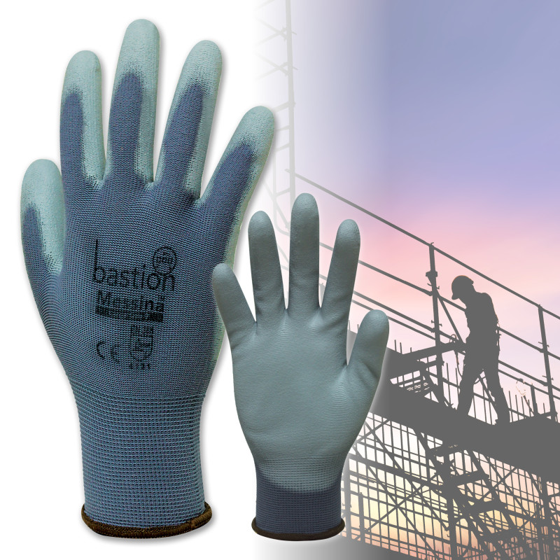 [BSG43122] Messina Grey Nylon Gloves - Grey Polyurethane Coating (Small)