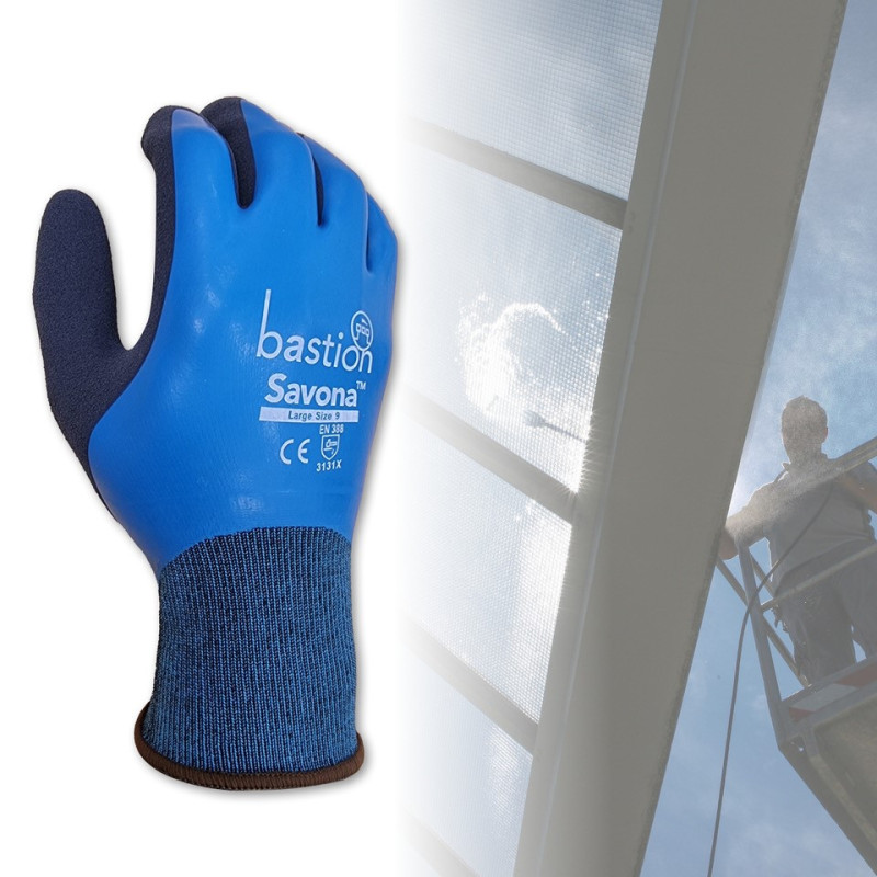 [BSG47132] Savona Blue Nylon Gloves - Full Latex Coating, Black Sandy Foam Latex Palm Coating (Small)