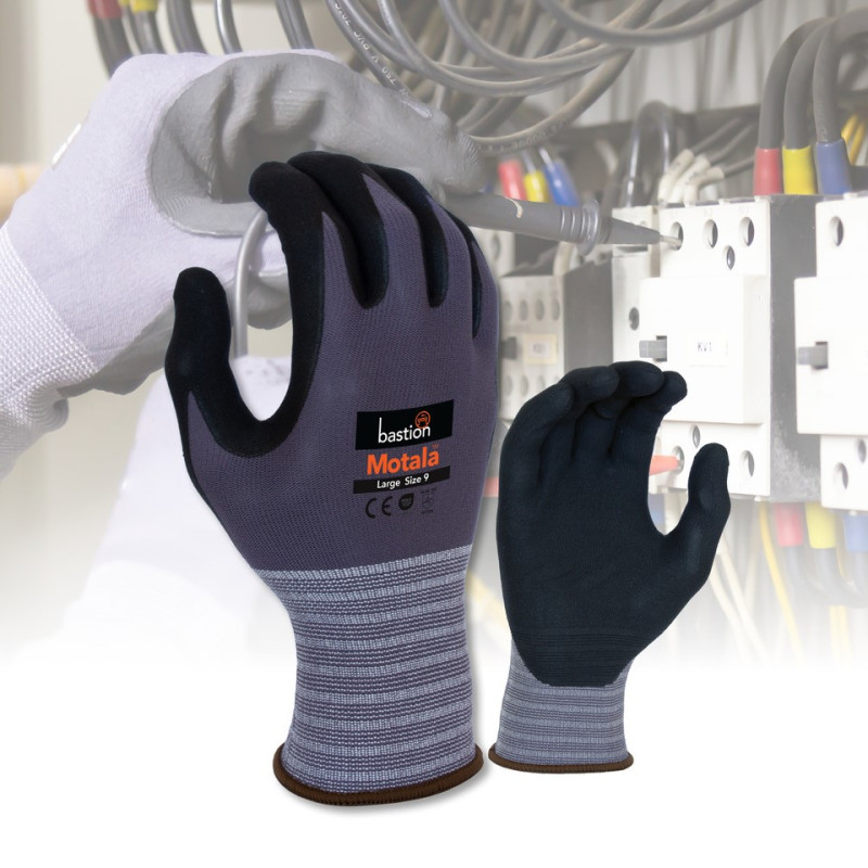 [BSG56342] Motala 15G Grey Nylon / Spandex Liner - Black Micro Foam Nitrile Palm Coating (Small)