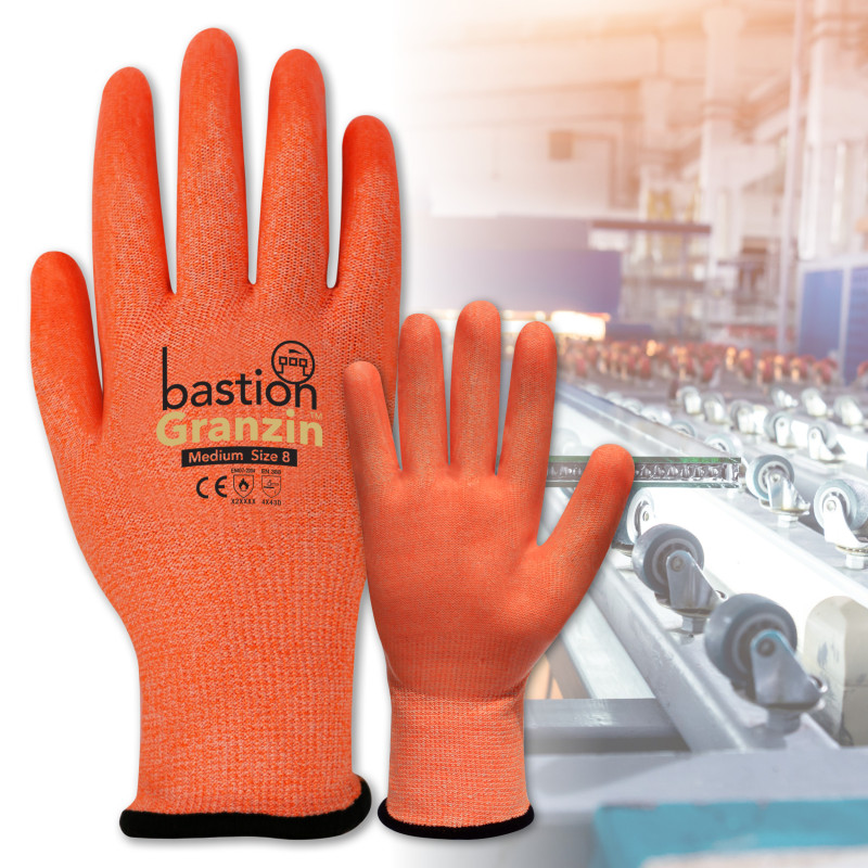 [BSG60933] Granzin Cut 5 High Viz Orange HPPE Gloves - Clear Silicone Coating (Medium)