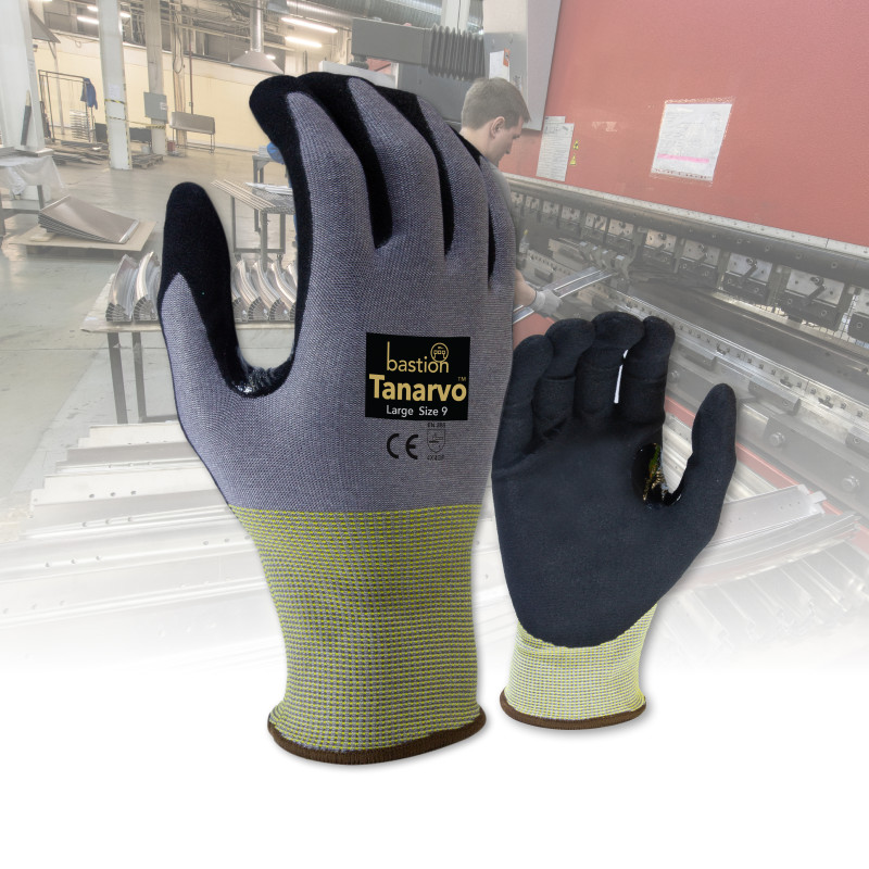 [BSG66842] Tanarvo Cut F Grey/yellow Gloves - Black Micro Foam Flex Nitrile Coating (Small)
