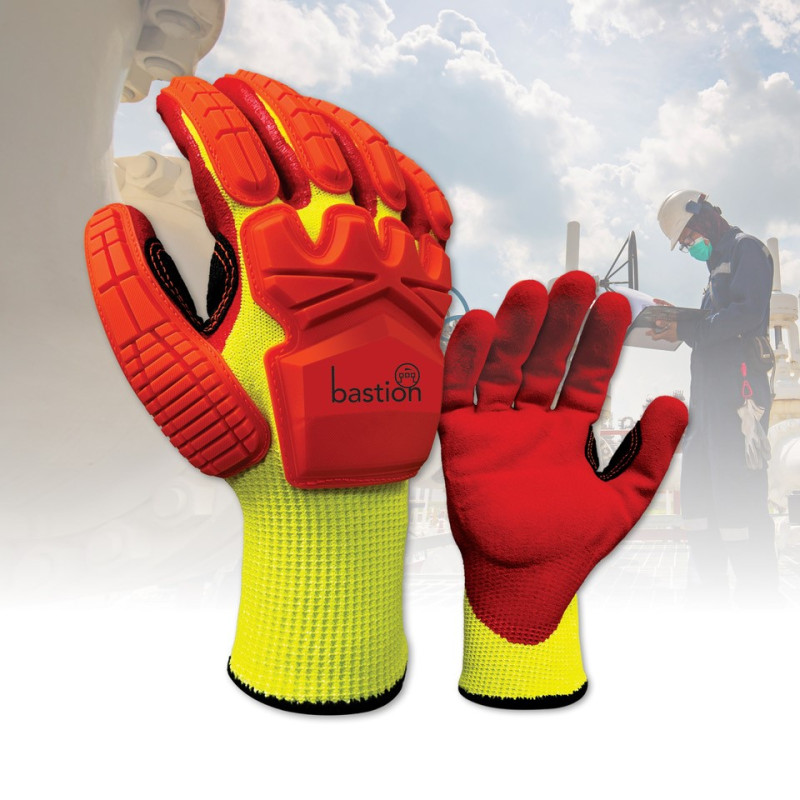 [BSG68342] Tellaro Cut E High Viz Yellow Impact Resistant Gloves - High Viz Red Foam Nitrile Palm Coating (Small)