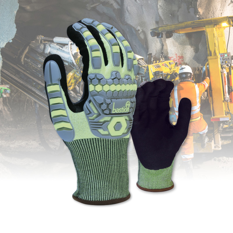 [BSG68442] Tavira Cut F TPR Impact Resistant 18G HPPE Gloves, Black Sandy Foam Nitrile Palm Coating (Small)