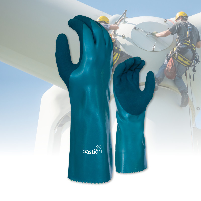 [BSG99633] Ravello 350MM Cut D Nitrile Chemical Resistant Gloves - Green Sandy Nitrile Palm Coating (Medium)