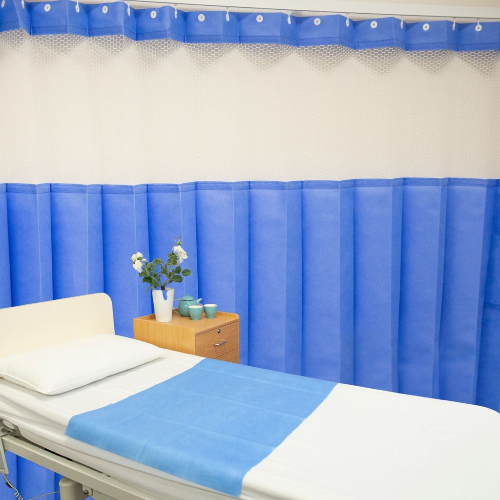 [HN-DC45BM] MediCurtain® Antimicrobial Privacy Curtain - with Mesh Top (4.5m wide x 2.3m drop(CARTON 8), Summer Blue)